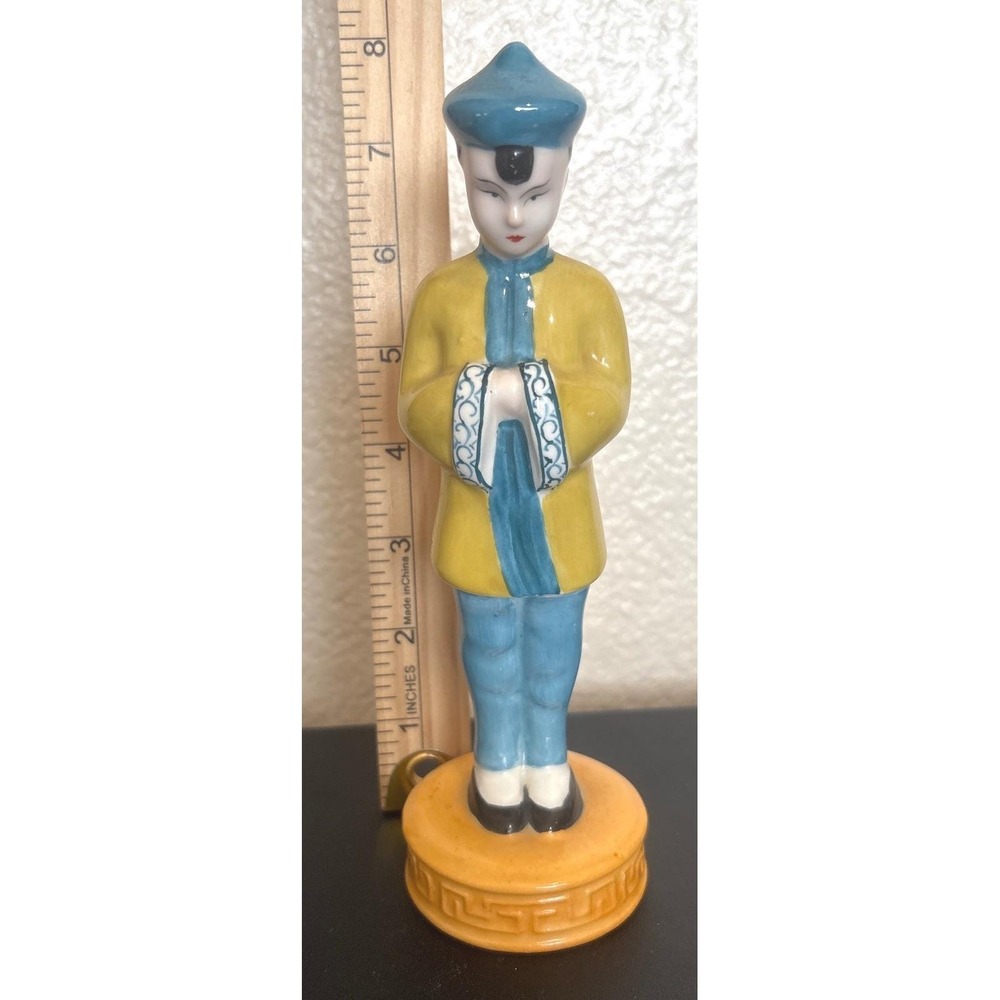 VTG Moriyama Occupied Japan Porcelain Figurine Man Yell/Blue 7.5" 1016 - Picture 7 of 7